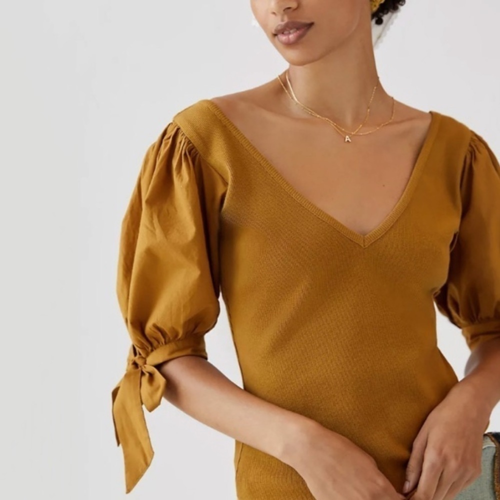 Maeve by Anthropologie Ribbed Puff Sleeve Top‎